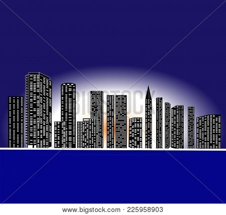 Skyscrapers On The Background Of Dark Blue Gradient Sky