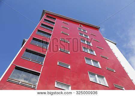 Umea, Sweden - September 5, 2019: New Red Modern House On The Haga District