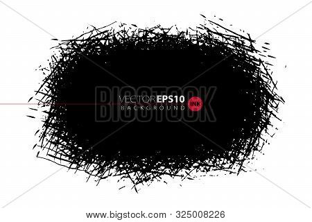 Vector Hand Drawn Big Textured Hand Painted Stain. Monochrome Ink Painted Backdrop. One Color Grungy