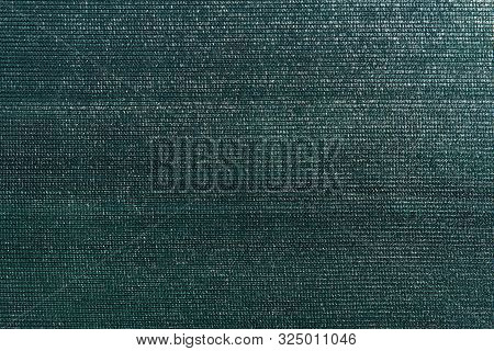 Dark Green Knitted Polyethylene Mesh Background. Agro Sun Shade Net Textured Surface Sample. Greenho