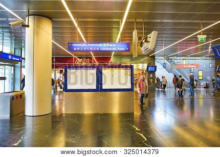 VIENNA, AUSTRIA - CIRCA MAY, 2019: interior shot of Wien Praterstern Station in Vienna.