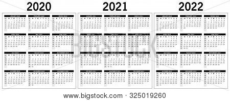 Basic Monochrome Calendar For The Years 2020, 2021, 2022. Vector, Eps 10