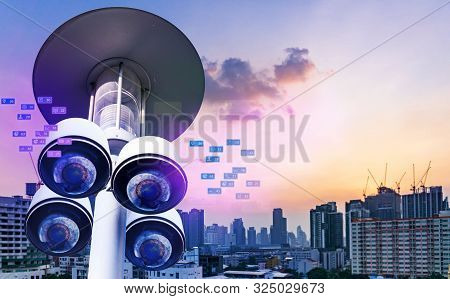 Cctv Camera System On A 180 Degree Pole, View Icon, Isolated From Natural Background