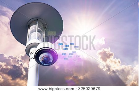 Cctv Camera System On A 180 Degree Pole, View Icon, Isolated From Natural Background