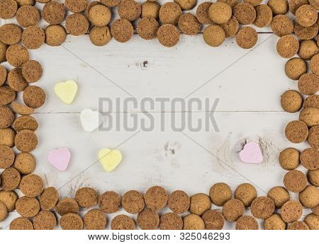 Frame Of Gingernuts And Heart Shaped Candy For Traditional Dutch Holiday Sinterklaas