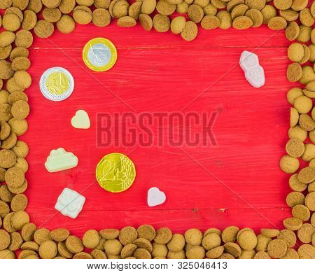 Frame Of Gingernuts And Candy For Traditional Dutch Holiday Sinterklaas