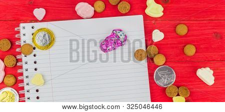 Candy And Notepad For Traditional Dutch Sinterklaas Holiday Celebration