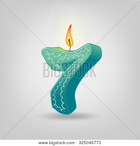 Colored Candles For The Holiday. Hand-drawn Vector Illustration. Number Seven