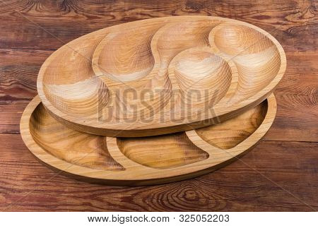 Two Various Empty Oval Compartmental Dish With Different Number Of Departments Of Original Design Ma