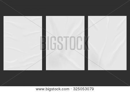 White Wrinkled Poster Template Set Isolated On Background. Vector Illustration.