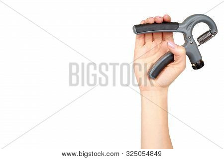 Hand With Expander, Sport Equipment. Isolated Background