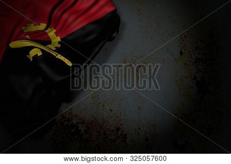 Beautiful Any Holiday Flag 3d Illustration
 - Dark Illustration Of Angola Flag With Big Folds On Rus