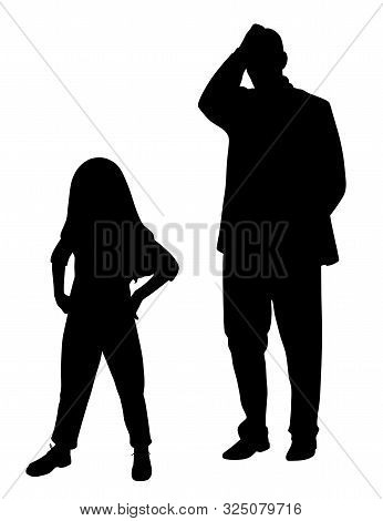 Desperate Stressed Father Holding Hand On Head In Frustration Because Of His Defiant Disobedient Chi