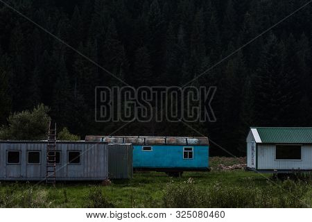 Green And Fresh Grass Near Houses And Trees