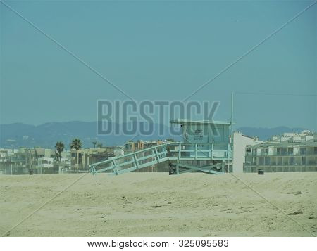Blue House Of Lifeguard On The Empty Day
