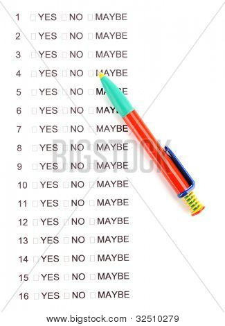 Ano, ne nebo možná cheklist detail