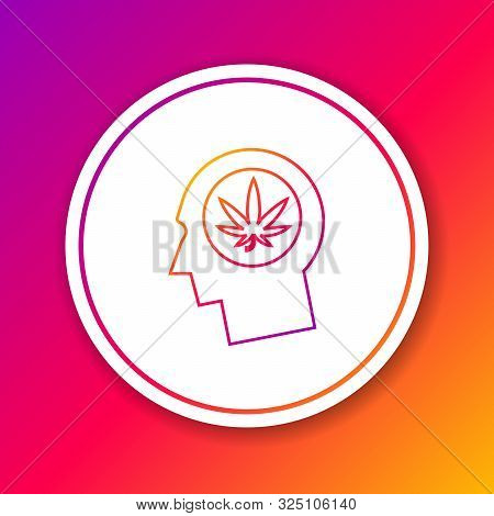 Color Line Silhouette Of Male Head In Profile With Marijuana Or Cannabis Leaf Icon Isolated On Color