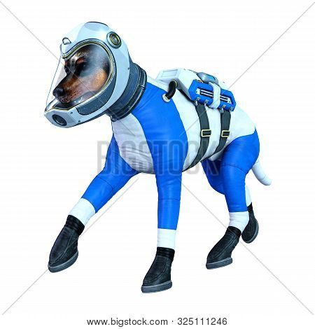 3D Rendering Astronaut Dog On White