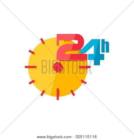 24h Service Icon Flat Style Isolated On White Background, 24 Hours Time, 24 Hours Customer Service, 