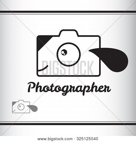 Simple Vector Logo Design . Photographer Studio Logo. Dog. Puppy. Camera Shape. Funny Picture Of Dog