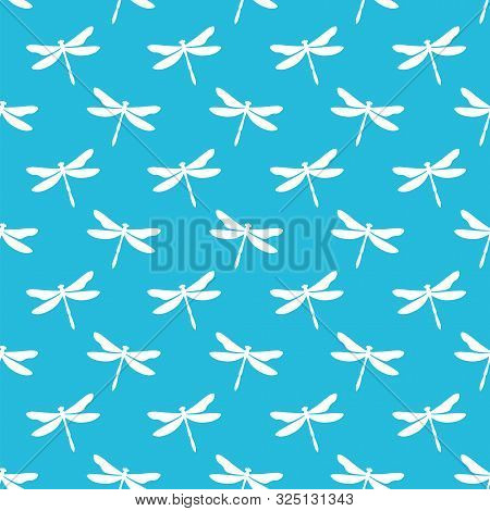 Blue Seamless Pattern With Dragonflies
White Dragonflies On Blue Background
