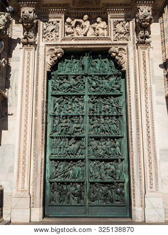 Ornate Door Of Milan Catehdral In Italy
