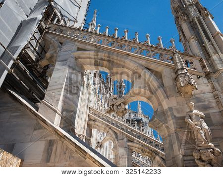 Details On Roof Terrace Of Milan Catehdral In Italy