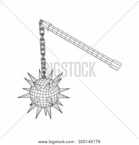 Medieval Chained Mace Ball. Wireframe Low Poly Mesh Vector Illustration.