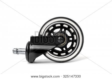 closeup of a new transparent swivel casters on a white background