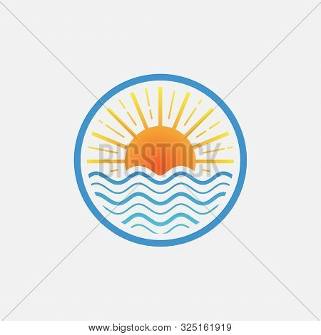 Sea Logo Linear Design Template, Sea And Wafe Circular Logo Icon Illustration, Sunset Linear Logo, B
