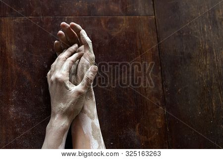 Female Hands In A Wet Clay. Pottery Making Process.