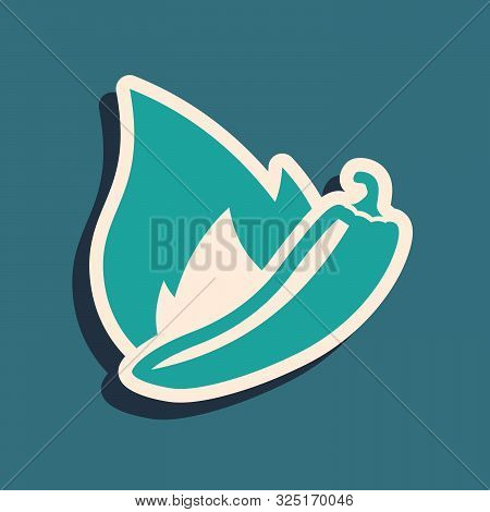 Green Hot Chili Pepper Pod Icon Isolated On Blue Background. Design For Grocery, Culinary Products, 