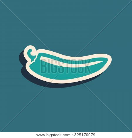 Green Hot Chili Pepper Pod Icon Isolated On Blue Background. Design For Grocery, Culinary Products, 