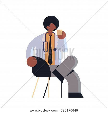 Male Doctor In White Coat Having Coffee Break Medicine Healthcare Concept Hospital Medical Clinic Af