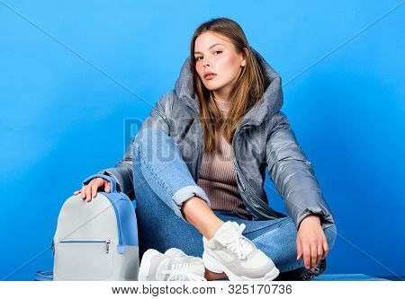 Posing For Photo. Flu And Cold Season. Leather Bag Fashion. Girl In Puffed Coat. Faux Fur Fashion. W