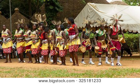 Kampala, Uganda - October 03, 2012.  Traditonal Dance Group Performs Outside The Kampala National Th