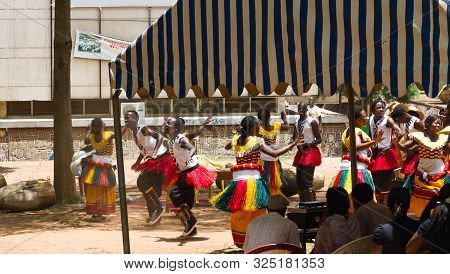 Kampala, Uganda - October 03, 2012.  Dancers Perform Outside The Kampala National Theatre In Kampala