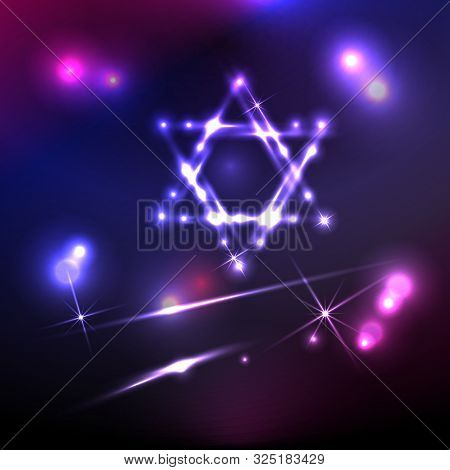 David Star Night Sky. Blue David Star Night Sky Or Christmas Card On Starry Night Sky. Night Star Sk