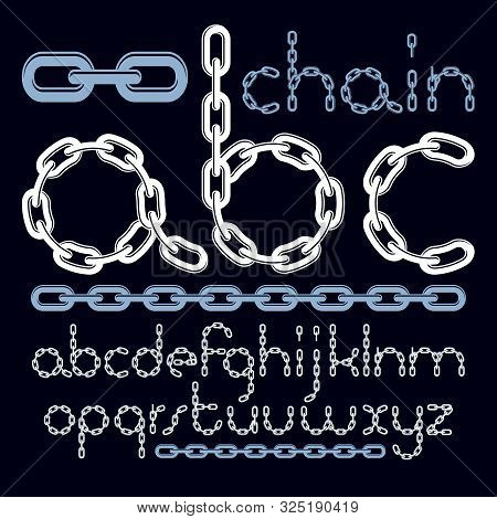 Vector Type Font, Script From A To Z. Lower Case Creative Letters, Abc Made With Iron Chain, Linked 