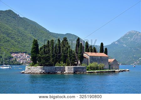 Natural Islet With Saint George Benedictine Monastery. Kotor Bay. Montenegro