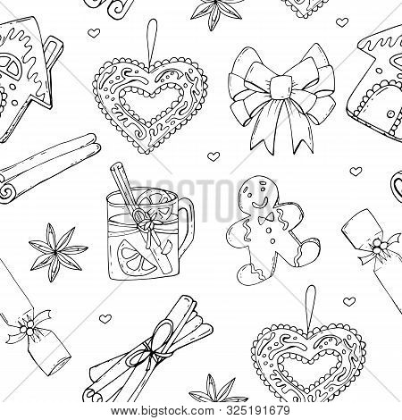 Seamless Christmas Treats Pattern. Christmas Sweet Festive Food Collection.