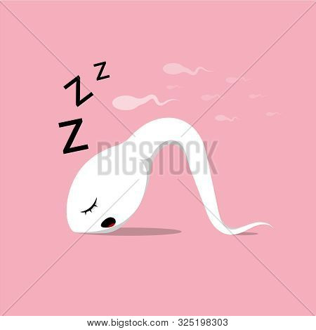 Slow Tired Sperm Sleep. Infertility Problem Concept. Low Sperm Motility. Men Fertility Problem. Funn