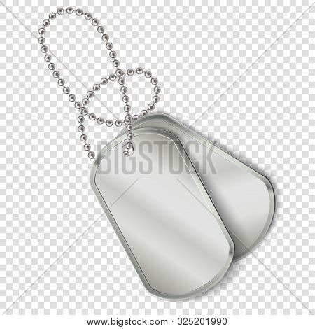 Vector Military Dog Tags, Army Chain On Transparent Background.