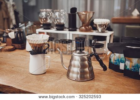 Pour Over Coffee In Funnel. Alternative Method