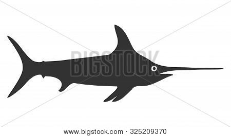 Raster Sword Fish Flat Icon. Raster Pictograph Style Is A Flat Symbol Sword Fish Icon On A White Bac