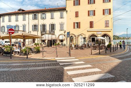 View Of Central Square - Piazza Del Popolo In Center Of Arona, Located On The Shore Of Lake Maggiore