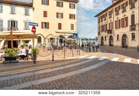 View Of Central Square - Piazza Del Popolo In Center Of Arona, Located On The Shore Of Lake Maggiore