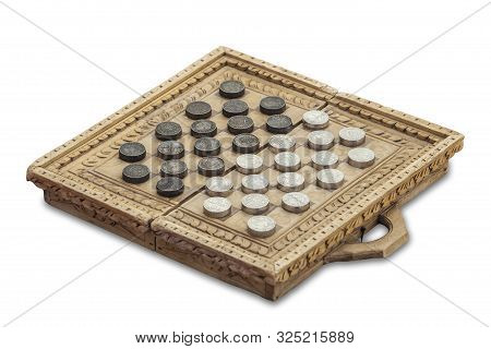 Medieval Checkers Or Draughts. Board Game Made With Old Midde Ages Muslim And Christian Coins