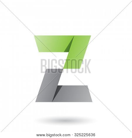 Illustration of Green and Grey Folded Paper Letter Z isolated on a White Background