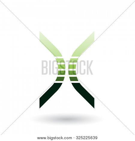 Illustration of a Green Bow Shaped Striped Icon for Letter X isolated on a White Background